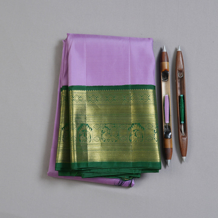 Hayagrivas Lavender Handloom Kanjivaram Silk Saree with Bottle Green Border BBD1461L19-1