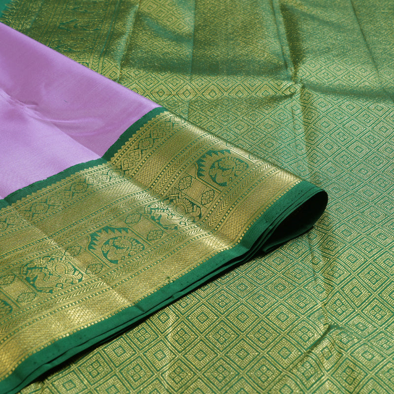 Hayagrivas Lavender Handloom Kanjivaram Silk Saree with Bottle Green Border BBD1461L19-1