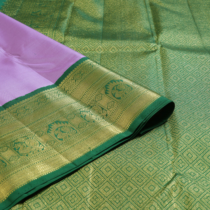Hayagrivas Lavender Handloom Kanjivaram Silk Saree with Bottle Green Border BBD1461L19-1