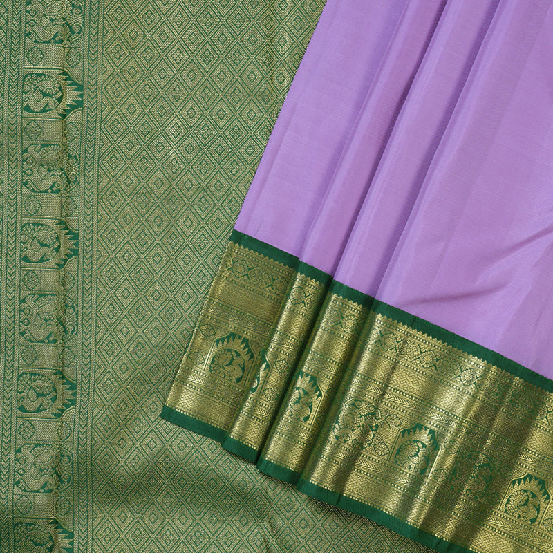 Hayagrivas Lavender Handloom Kanjivaram Silk Saree with Bottle Green Border BBD1461L19-1