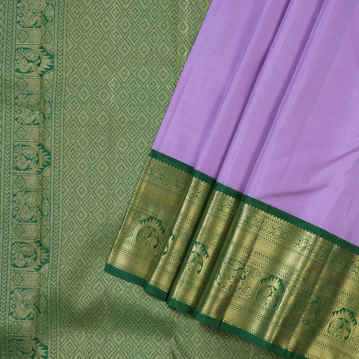 Hayagrivas Lavender Handloom Kanjivaram Silk Saree with Bottle Green Border BBD1461L19-1