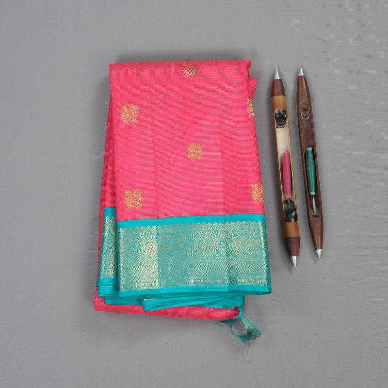 Hayagrivas Pink Handloom Kanjivaram Silk Saree with Sea Blue Border BBD1461L3-1
