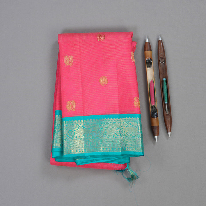 Hayagrivas Pink Handloom Kanjivaram Silk Saree with Sea Blue Border BBD1461L3-1