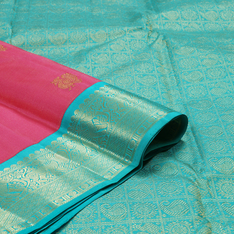 Hayagrivas Pink Handloom Kanjivaram Silk Saree with Sea Blue Border BBD1461L3-1
