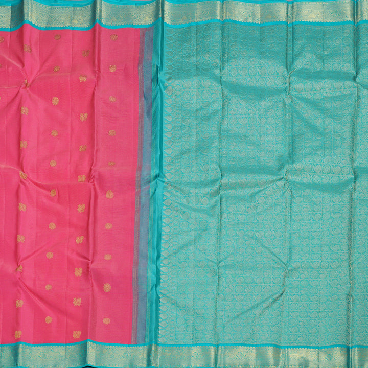Hayagrivas Pink Handloom Kanjivaram Silk Saree with Sea Blue Border BBD1461L3-1