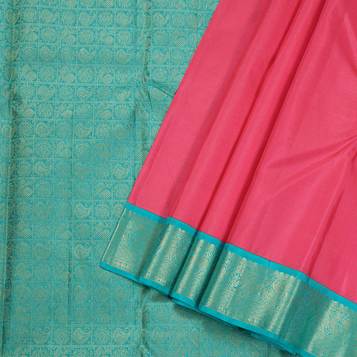 Hayagrivas Pink Handloom Kanjivaram Silk Saree with Sea Blue Border BBD1461L3-1