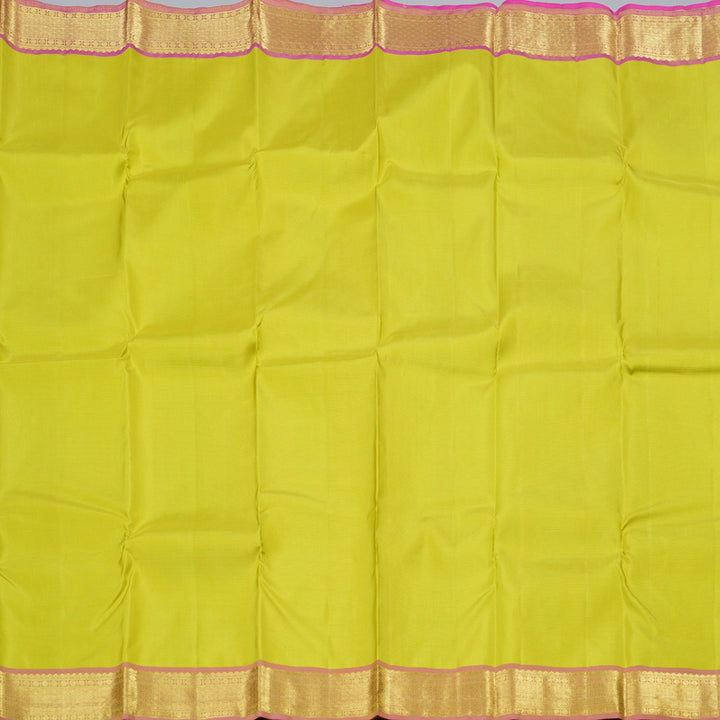 Hayagrivas Lime Green Handloom Kanjivaram Silk Saree with Pink Border BBD1461L8-3