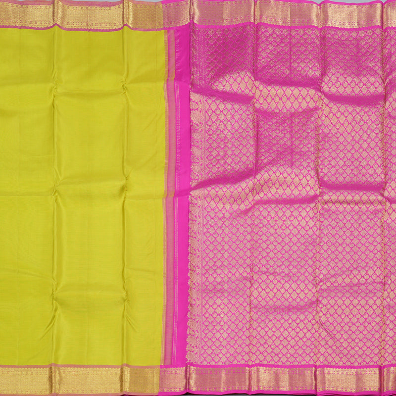 Hayagrivas Lime Green Handloom Kanjivaram Silk Saree with Pink Border BBD1461L8-3