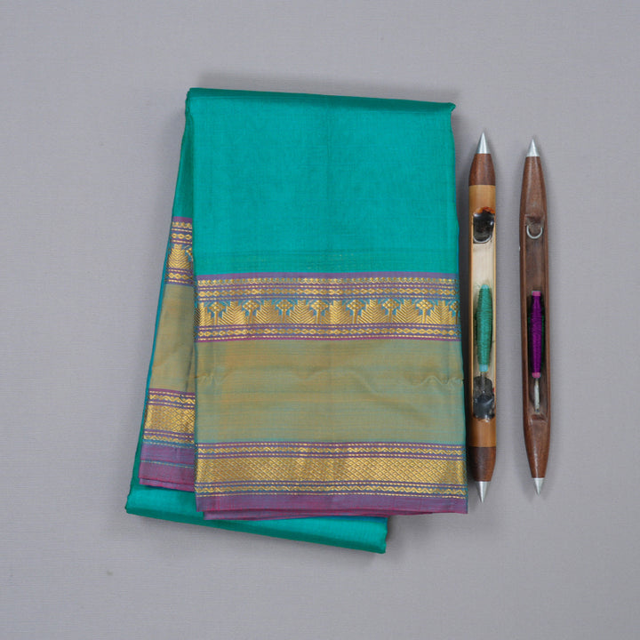 Hayagrivas Teal Green Handloom Kanjivaram Silk Saree with Sampanga Yellow Border-BBD1465L1-11