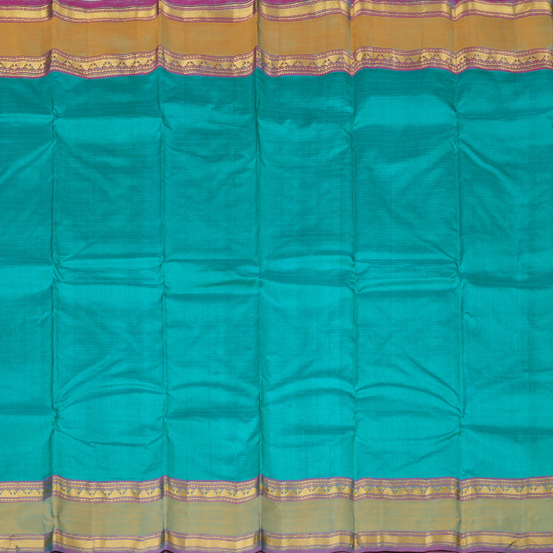 Hayagrivas Teal Green Handloom Kanjivaram Silk Saree with Sampanga Yellow Border-BBD1465L1-11