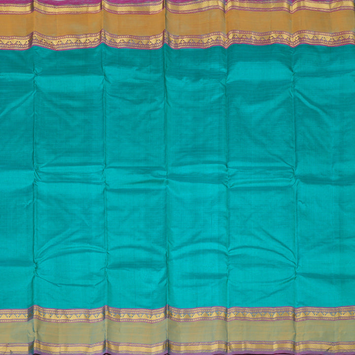 Hayagrivas Teal Green Handloom Kanjivaram Silk Saree with Sampanga Yellow Border-BBD1465L1-11