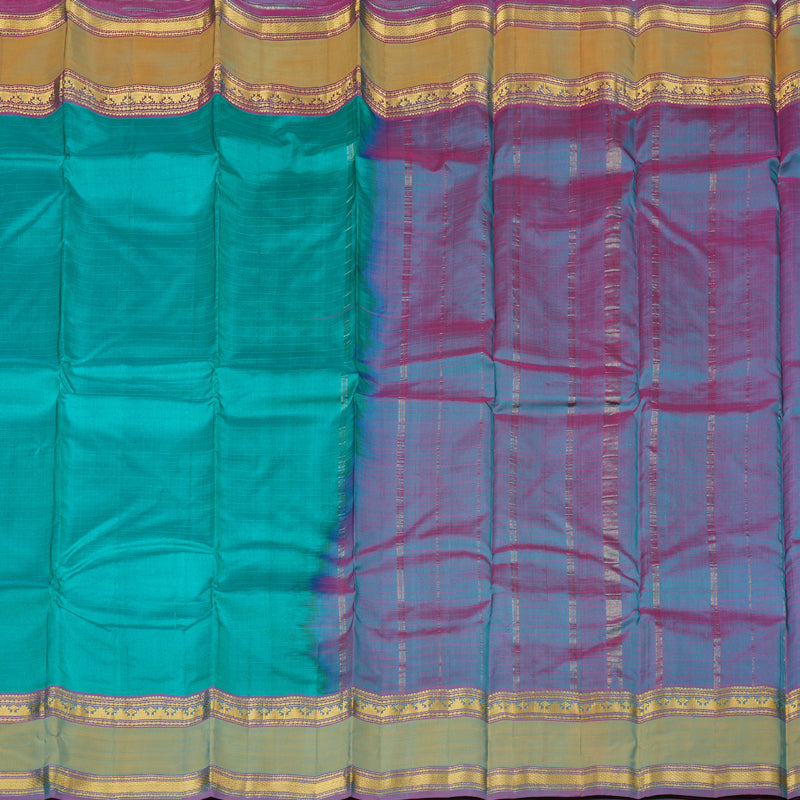 Hayagrivas Teal Green Handloom Kanjivaram Silk Saree with Sampanga Yellow Border-BBD1465L1-11