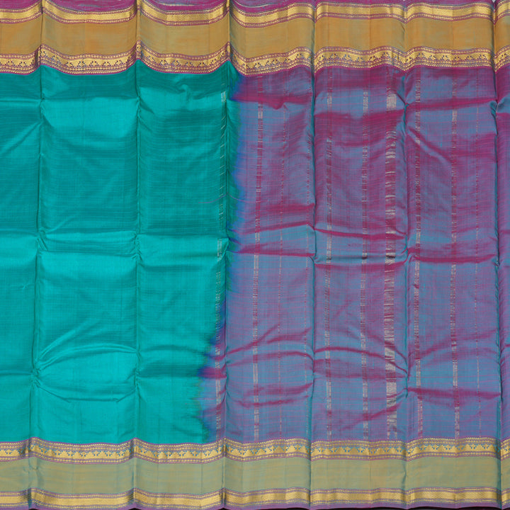 Hayagrivas Teal Green Handloom Kanjivaram Silk Saree with Sampanga Yellow Border-BBD1465L1-11