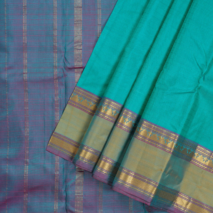 Hayagrivas Teal Green Handloom Kanjivaram Silk Saree with Sampanga Yellow Border-BBD1465L1-11