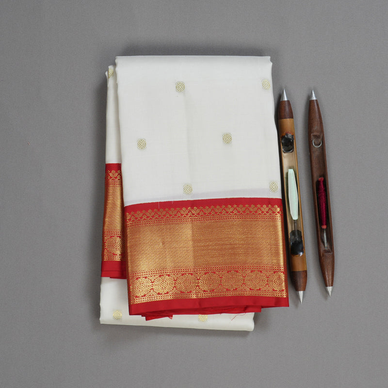 Hayagrivas Pristine White Handloom Kanjivaram Silk Saree with Maroon Border BBD1466L12-9
