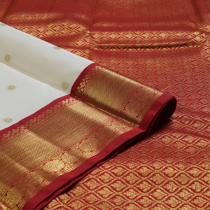 Hayagrivas Pristine White Handloom Kanjivaram Silk Saree with Maroon Border BBD1466L12-9