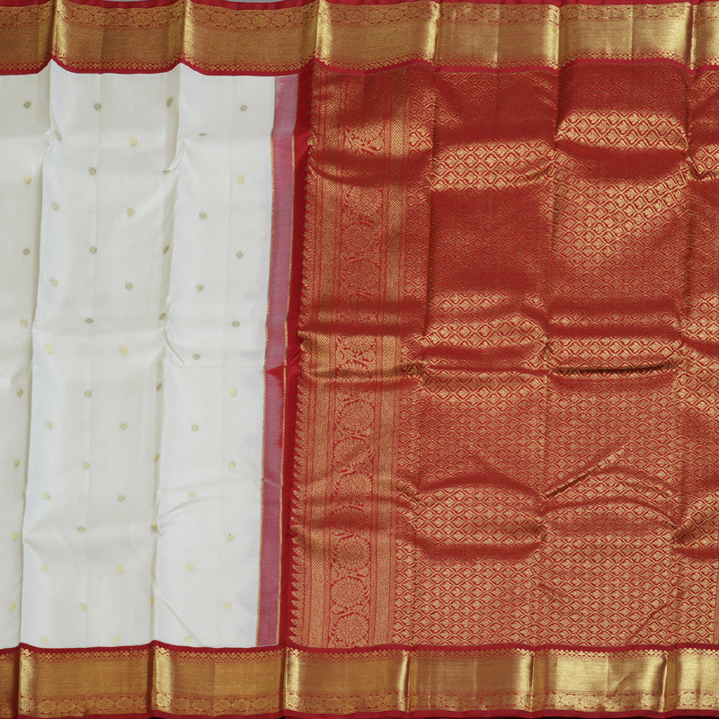 Hayagrivas Pristine White Handloom Kanjivaram Silk Saree with Maroon Border BBD1466L12-9