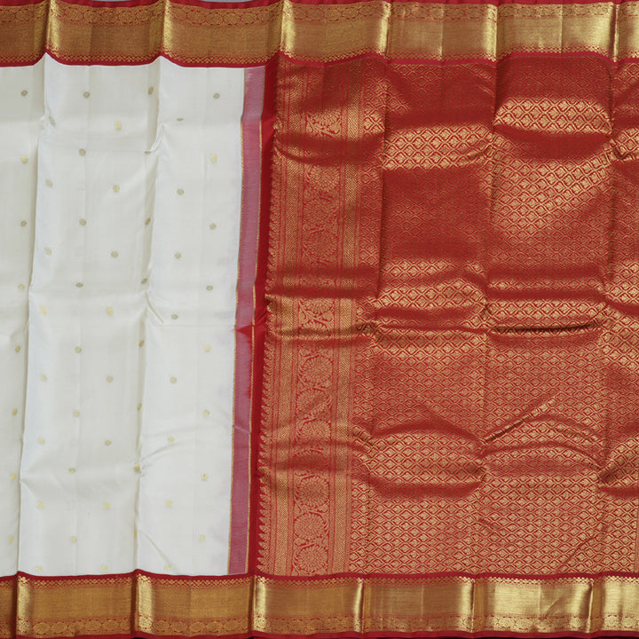 Hayagrivas Pristine White Handloom Kanjivaram Silk Saree with Maroon Border BBD1466L12-9