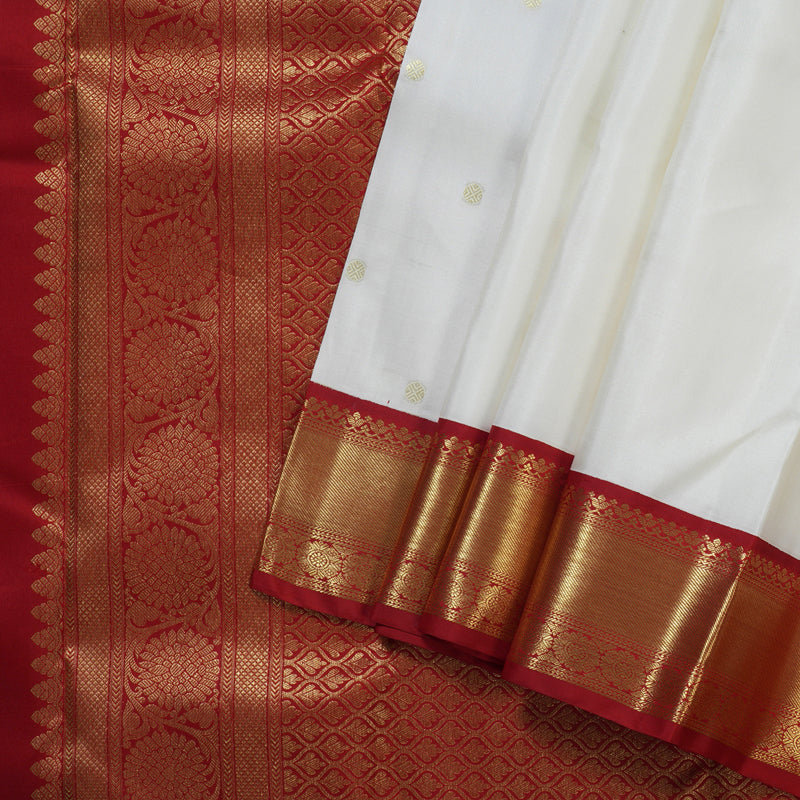 Hayagrivas Pristine White Handloom Kanjivaram Silk Saree with Maroon Border BBD1466L12-9