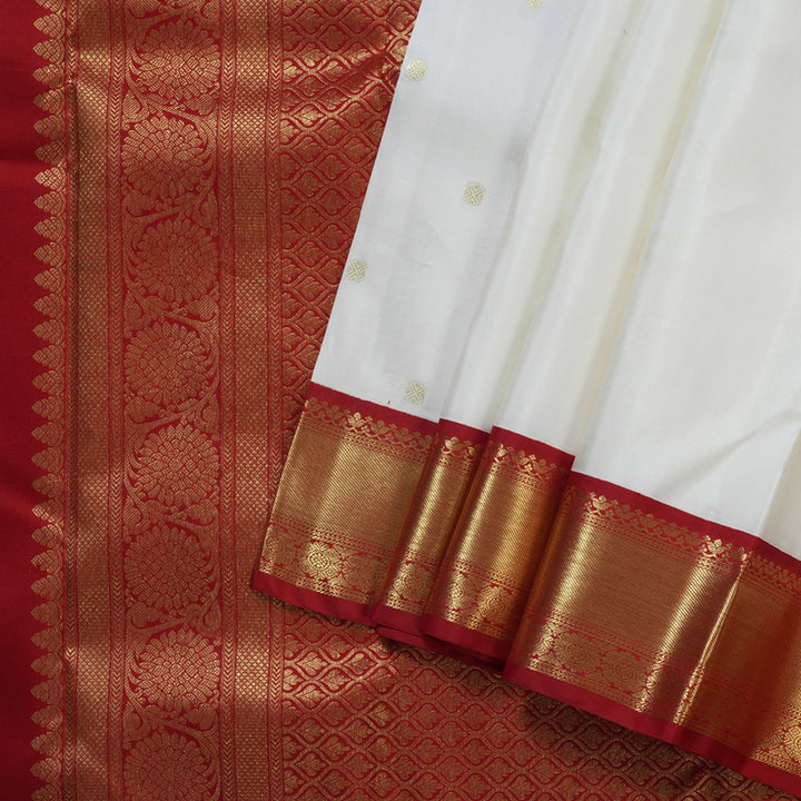 Hayagrivas Pristine White Handloom Kanjivaram Silk Saree with Maroon Border BBD1466L12-9