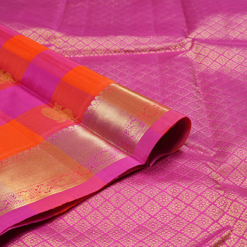 Hayagrivas Multi Color Checks Handloom Kanjivaram Silk Saree with Pink Border BBD1466L3-4