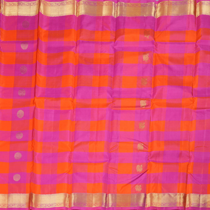 Hayagrivas Multi Color Checks Handloom Kanjivaram Silk Saree with Pink Border BBD1466L3-4
