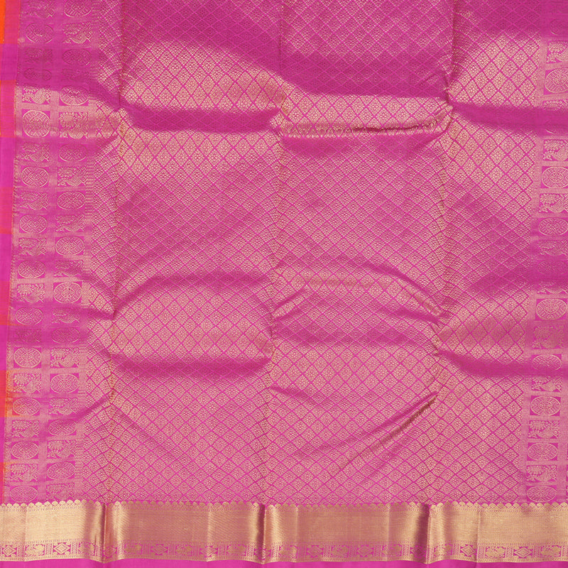 Hayagrivas Multi Color Checks Handloom Kanjivaram Silk Saree with Pink Border BBD1466L3-4