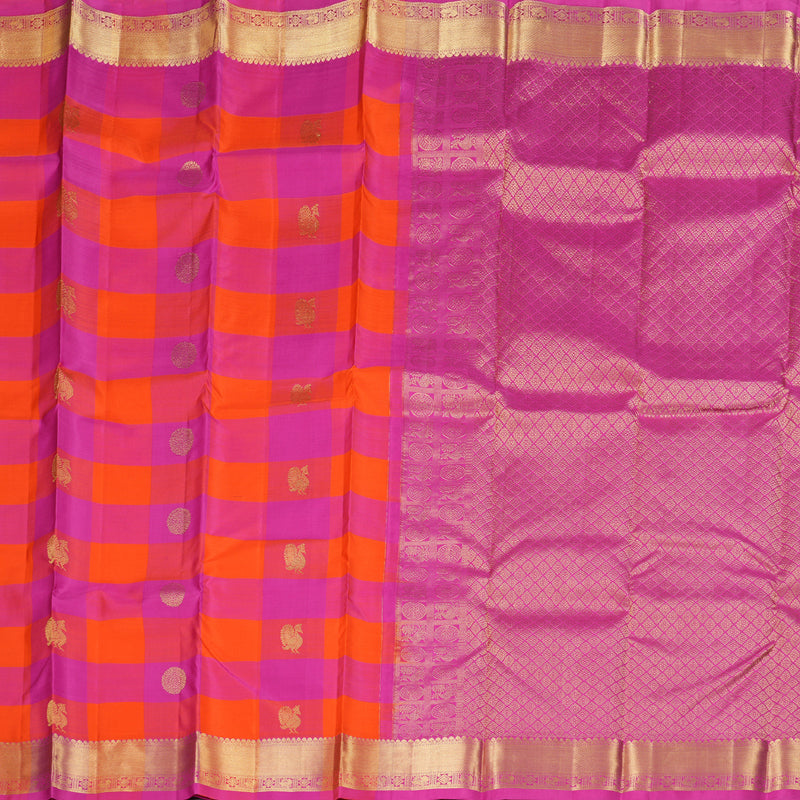 Hayagrivas Multi Color Checks Handloom Kanjivaram Silk Saree with Pink Border BBD1466L3-4