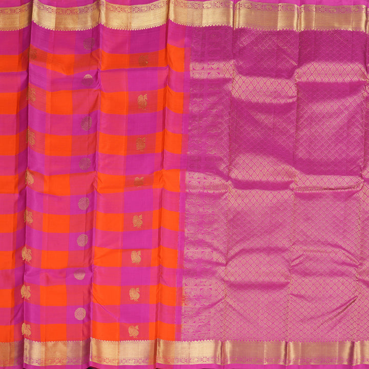Hayagrivas Multi Color Checks Handloom Kanjivaram Silk Saree with Pink Border BBD1466L3-4