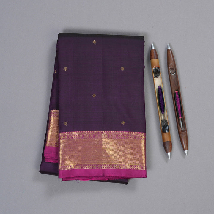 Hayagrivas Dark Purple Handloom Kanjivaram Silk Saree with Purplish Pink Border BBD1466L5-1