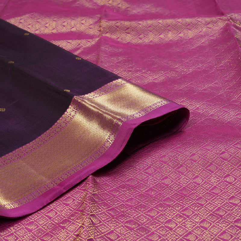 Hayagrivas Dark Purple Handloom Kanjivaram Silk Saree with Purplish Pink Border BBD1466L5-1