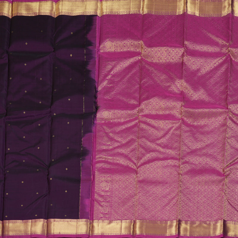 Hayagrivas Dark Purple Handloom Kanjivaram Silk Saree with Purplish Pink Border BBD1466L5-1