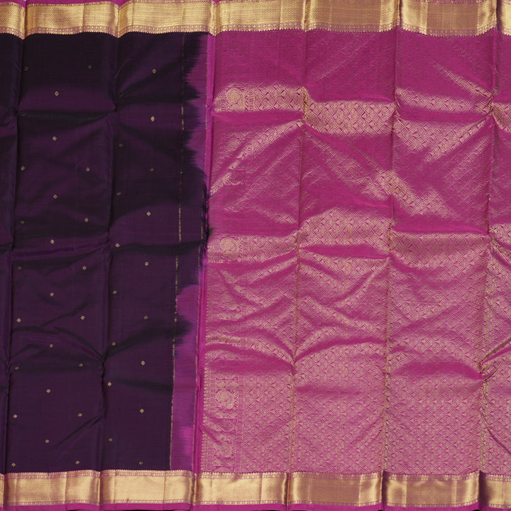 Hayagrivas Dark Purple Handloom Kanjivaram Silk Saree with Purplish Pink Border BBD1466L5-1