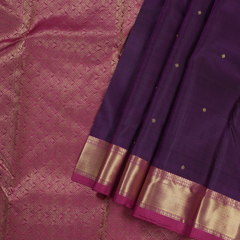 Hayagrivas Dark Purple Handloom Kanjivaram Silk Saree with Purplish Pink Border BBD1466L5-1