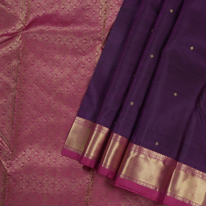 Hayagrivas Dark Purple Handloom Kanjivaram Silk Saree with Purplish Pink Border BBD1466L5-1