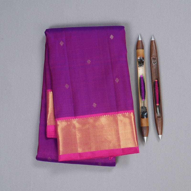 Hayagrivas Purple Handloom Kanjivaram Silk Saree with Pink Border BBD1466L5-3
