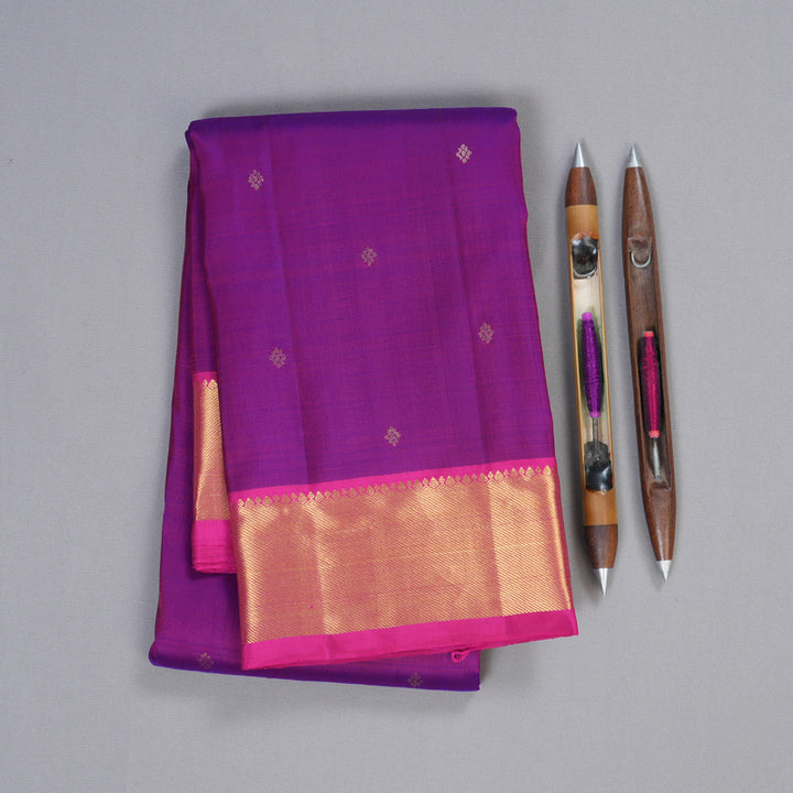 Hayagrivas Purple Handloom Kanjivaram Silk Saree with Pink Border BBD1466L5-3