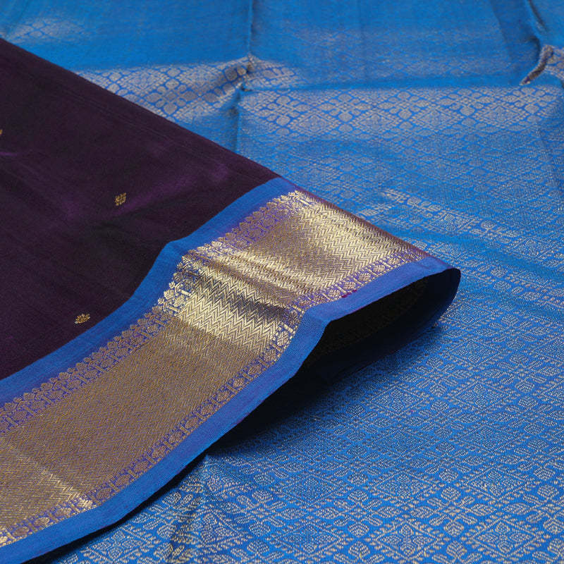 Hayagrivas Dark Purple Handloom Kanjivaram Silk Saree with Sky Blue Border BBD1466L5-4