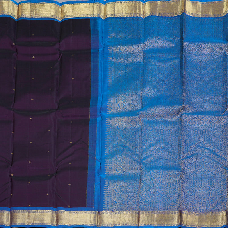 Hayagrivas Dark Purple Handloom Kanjivaram Silk Saree with Sky Blue Border BBD1466L5-4