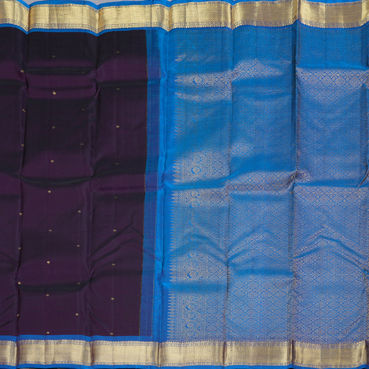 Hayagrivas Dark Purple Handloom Kanjivaram Silk Saree with Sky Blue Border BBD1466L5-4