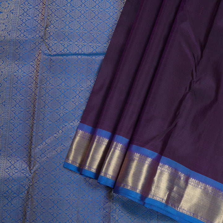 Hayagrivas Dark Purple Handloom Kanjivaram Silk Saree with Sky Blue Border BBD1466L5-4