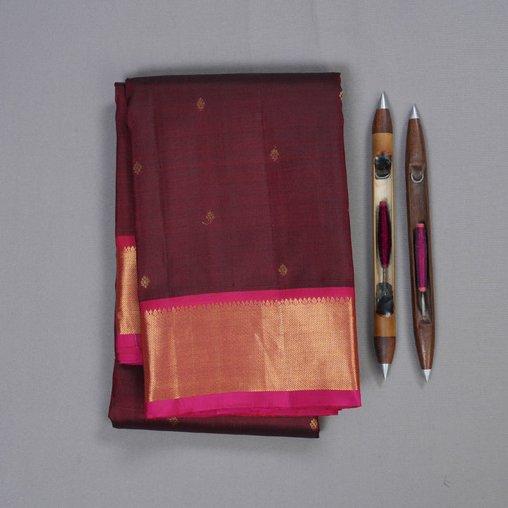 Hayagrivas Wine Maroon Handloom Kanjivaram Silk Saree with Pink Border BBD1466L5-6