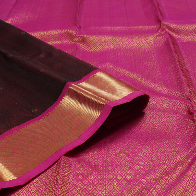 Hayagrivas Wine Maroon Handloom Kanjivaram Silk Saree with Pink Border BBD1466L5-6