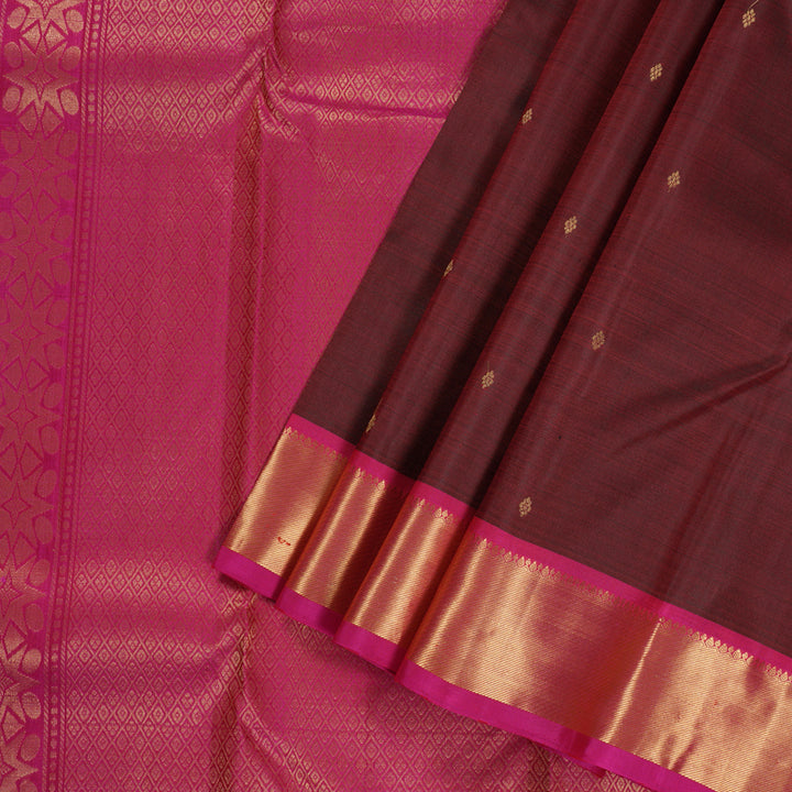 Hayagrivas Wine Maroon Handloom Kanjivaram Silk Saree with Pink Border BBD1466L5-6