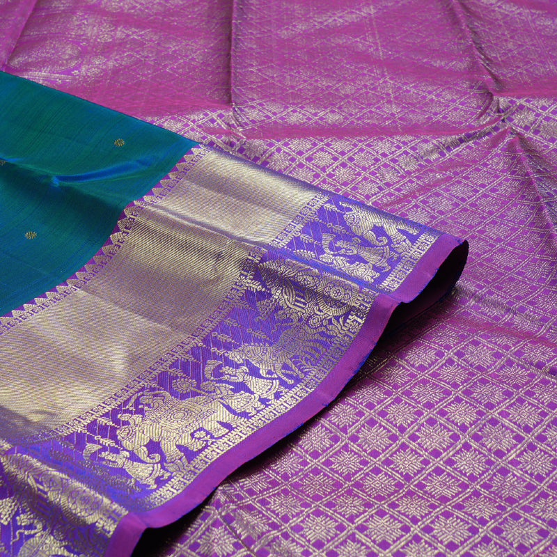 Hayagrivas Peacock Blue Handloom Kanjivaram Silk Saree with Purple Border BBD1466L6-6