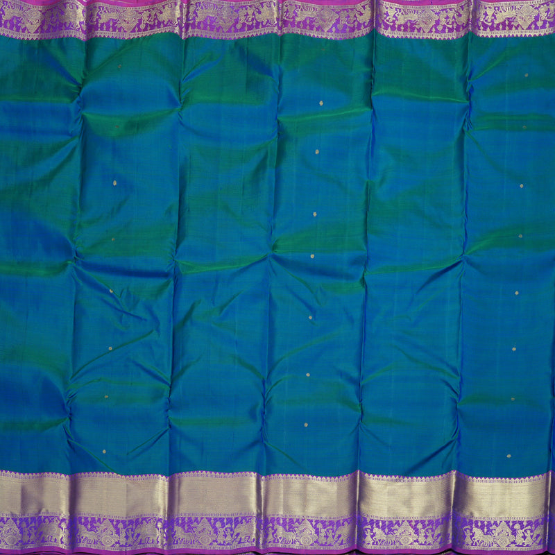Hayagrivas Peacock Blue Handloom Kanjivaram Silk Saree with Purple Border BBD1466L6-6