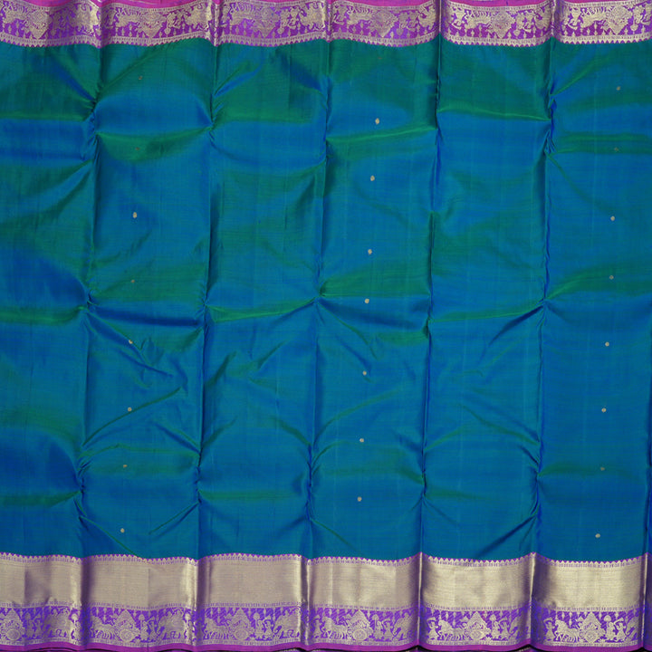 Hayagrivas Peacock Blue Handloom Kanjivaram Silk Saree with Purple Border BBD1466L6-6