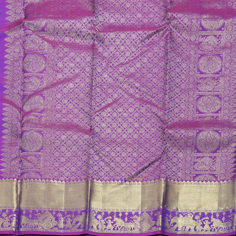 Hayagrivas Peacock Blue Handloom Kanjivaram Silk Saree with Purple Border BBD1466L6-6