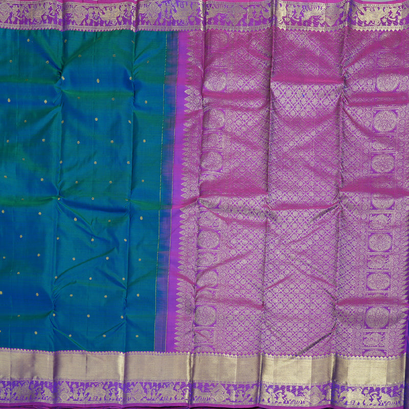 Hayagrivas Peacock Blue Handloom Kanjivaram Silk Saree with Purple Border BBD1466L6-6
