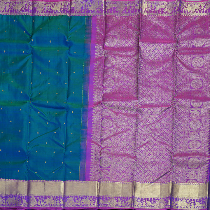 Hayagrivas Peacock Blue Handloom Kanjivaram Silk Saree with Purple Border BBD1466L6-6